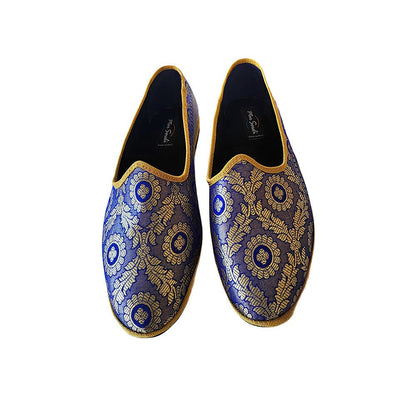 Deva 1 Ballet Flat Womens Silk Jacquard Royal Blue Oro Slip On by Mar Soreli – Don't Panic Shoes