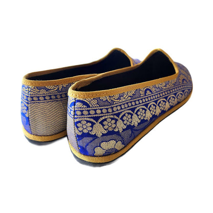 Deva 1 Ballet Flat Womens Silk Jacquard Royal Blue Oro Slip On by Mar Soreli – Don't Panic Shoes