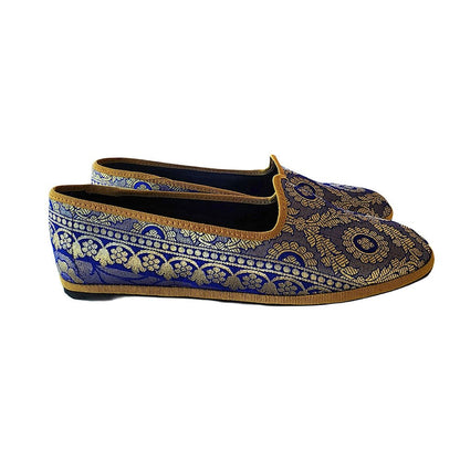 Deva 1 Ballet Flat Womens Silk Jacquard Royal Blue Oro Slip On by Mar Soreli – Don't Panic Shoes