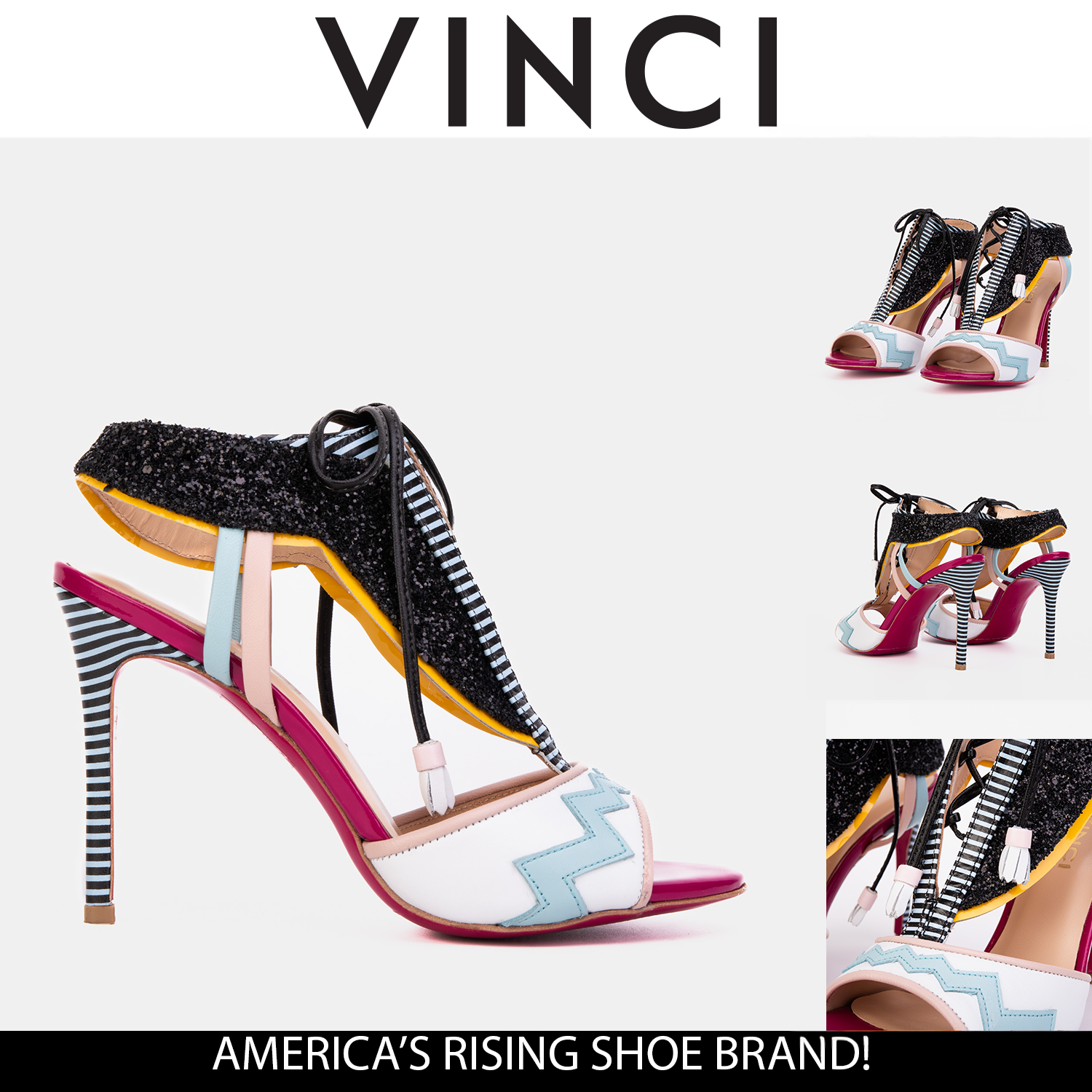 The Santa Amaro White Glitter Leather T-Strap Lace -Up Women Sandal