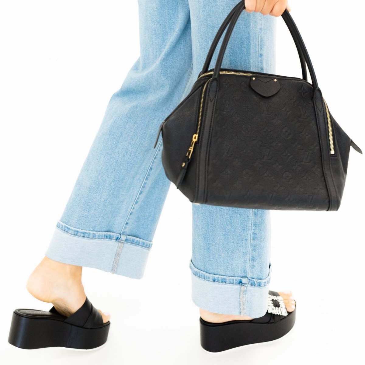 Dita Platform Leather Sandal Rhinestone Buckle Padded Insole Sandals by Beautiisoles – Don't Panic Shoes