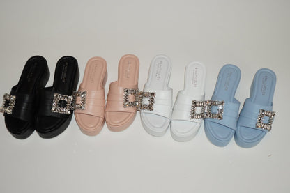 Dita Platform Leather Sandal Rhinestone Buckle Padded Sandals by Beautiisoles – Don't Panic Shoes