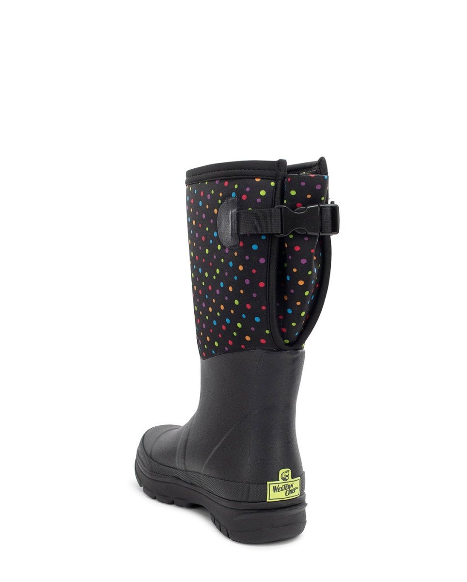 Ditsy Dot Womens Black Vegan Neoprene Wide Calf Winter Boot Snow Boots by Western Chief Women's – Don't Panic Shoes