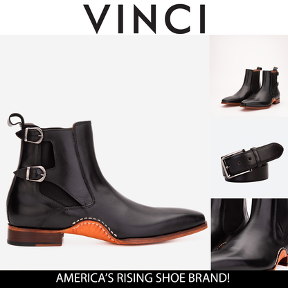 The Royal Hand Craft Black Leather Double-Buckle Chelsea Men Boot