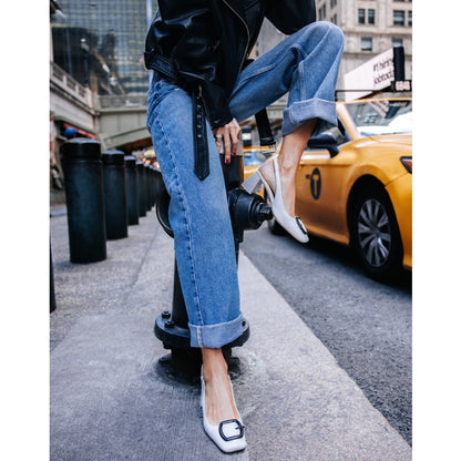 DucheSs Slingback Leather Pump Women’s Square Toe 2 Inch Sandals by Beautiisoles – Don't Panic Shoes