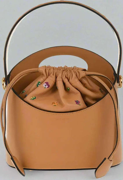 ETRO Brown Calfskin Tote Bag with hand painted floral handle