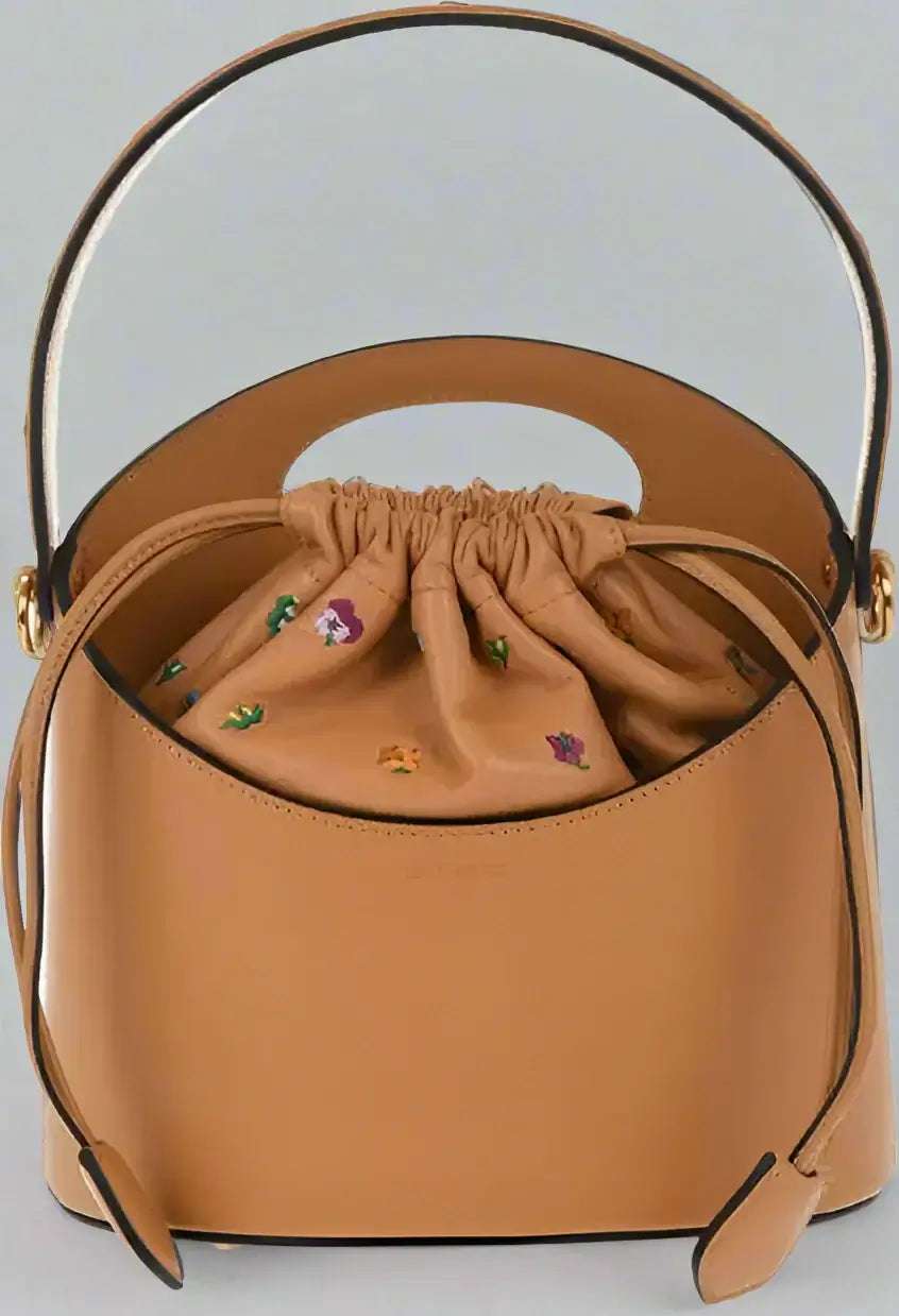 ETRO Brown Calfskin Tote Bag with hand painted floral handle