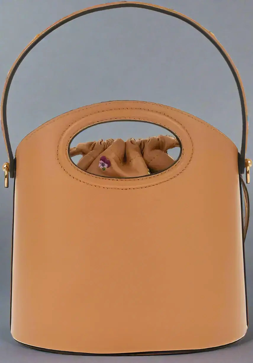 ETRO Brown Calfskin Tote Bag with hand painted floral handle