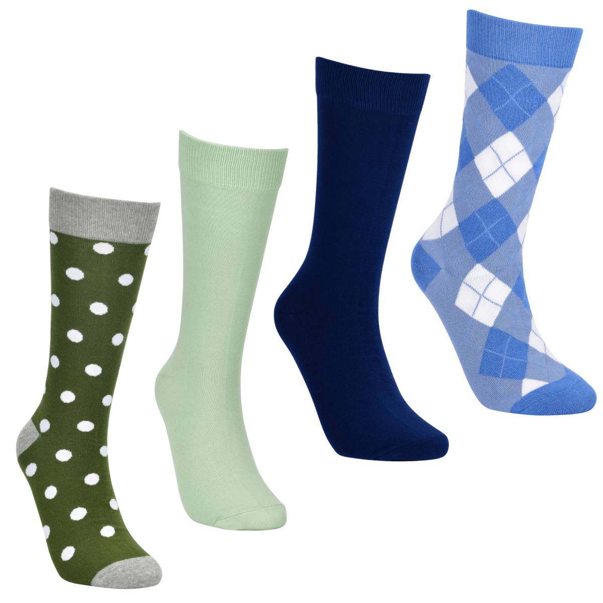 Earth And Sky Sock Bundle 4 Pack Medium Size Polka Dot Argyle And Solid Crew Socks Nature Inspired Palette Socks by No Cold Feet – Don't Panic Shoes