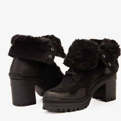 The Elera Black Leather Block Heel Women Boot