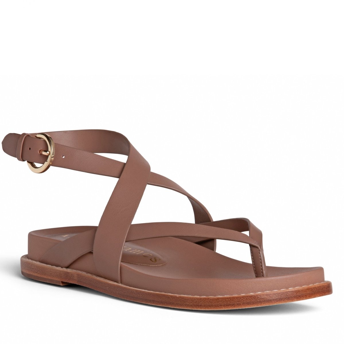 Elise Brown Flat Leather Sandal Women's Shoes by Allegra James – Don't Panic Shoes