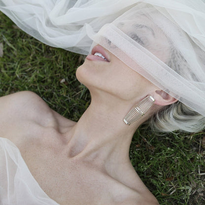 Ellie Woven Statement EarrIngs in Silver Earrings by Rahya Jewelry Design – Don't Panic Shoes