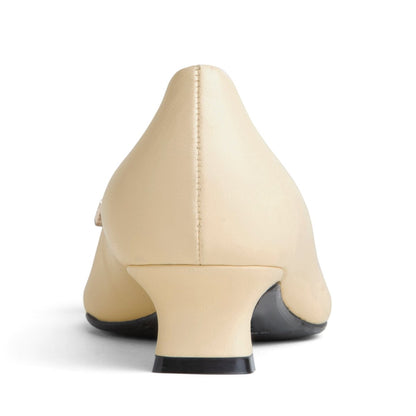 ElSie Women’s Beige Leather Micro Heel Pump Rhinestone Buckle Heels by Beautiisoles – Don't Panic Shoes