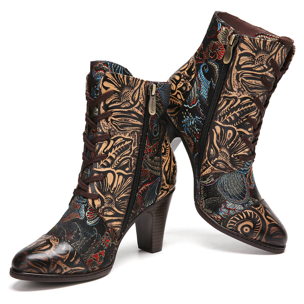 Embroidery Floral Handmade Genuine Leather Boots Boots by Colorstepshoes – Don't Panic Shoes