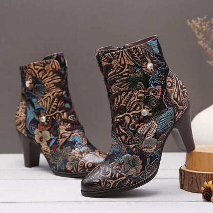 Embroidery Floral Handmade Genuine Leather Boots Boots by Colorstepshoes – Don't Panic Shoes
