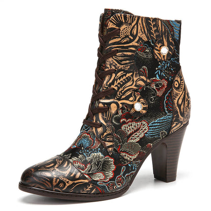 Embroidery Floral Handmade Genuine Leather Boots Boots by Colorstepshoes – Don't Panic Shoes