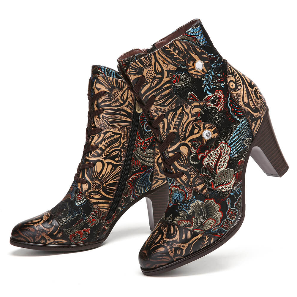 Embroidery Floral Handmade Genuine Leather Boots Boots by Colorstepshoes – Don't Panic Shoes