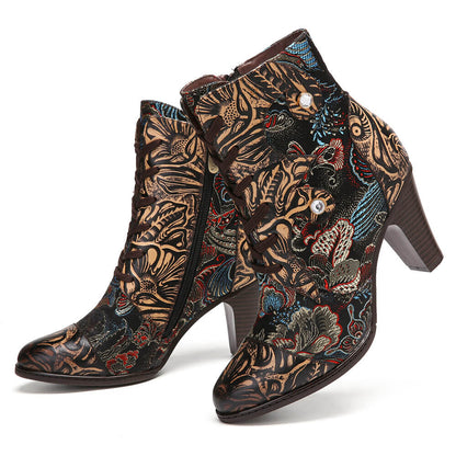 Embroidery Floral Handmade Genuine Leather Boots Boots by Colorstepshoes – Don't Panic Shoes