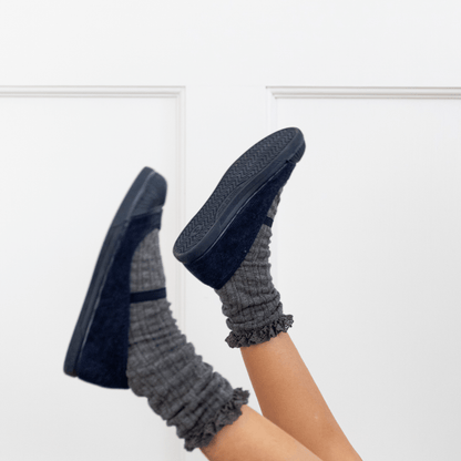 Emi Navy Elastic Strap Non Slip Rubber Captoe Shoe Washable Amazon by Childrenchic – Don't Panic Shoes