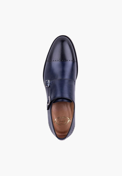 Esquire Double Monk Strap Leather Navy Black Cap Toe Shoes Men Shoes by Sepol Shoes – Don't Panic Shoes