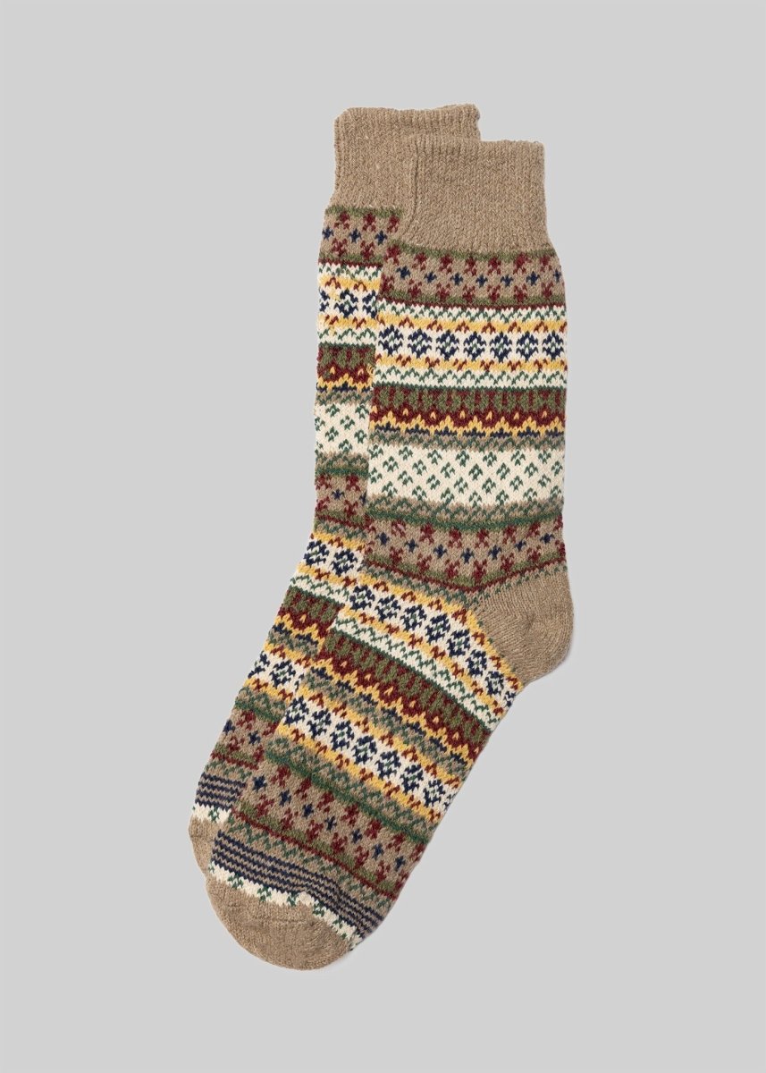 Fair Isle Cotton Calf High Sock Intarsia Knit Elastic Welt Socks by American Trench – Don't Panic Shoes