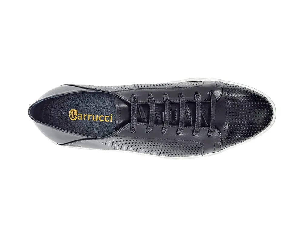 Fashion Lace Up Perforated Calfskin Sneaker Leather Patina Shoes by Carrucci Shoes – Don't Panic Shoes