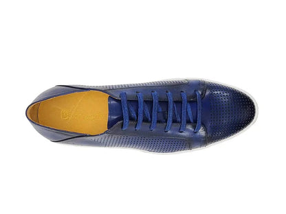 Fashion Lace Up Perforated Calfskin Sneaker Leather Patina Shoes by Carrucci Shoes – Don't Panic Shoes