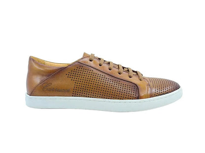 Fashion Lace Up Perforated Calfskin Sneaker Leather Patina Shoes by Carrucci Shoes – Don't Panic Shoes