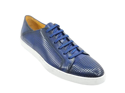 Fashion Lace Up Perforated Calfskin Sneaker Leather Patina Shoes by Carrucci Shoes – Don't Panic Shoes