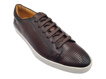 Fashion Lace Up Perforated Calfskin Sneaker Leather Patina Shoes by Carrucci Shoes – Don't Panic Shoes