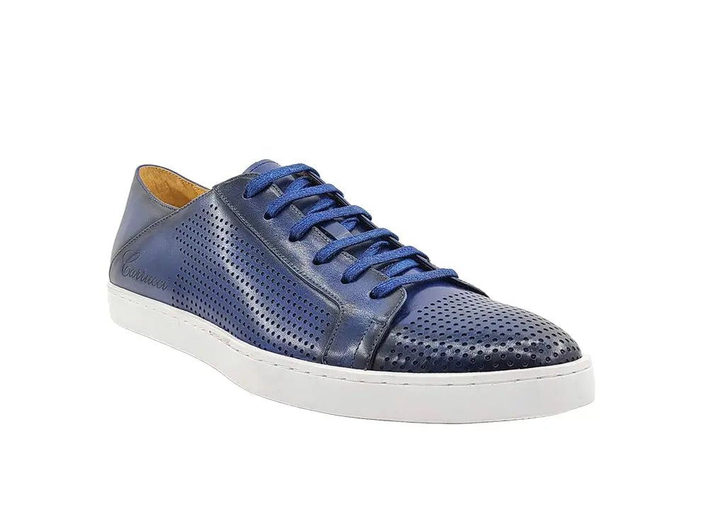 Fashion Lace Up Perforated Calfskin Sneaker Leather Patina Shoes by Carrucci Shoes – Don't Panic Shoes
