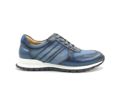 Fashion Sneaker Calfskin Leather And Canvas Inlay Design Sneakers by Carrucci Shoes – Don't Panic Shoes