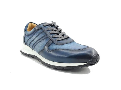 Fashion Sneaker Calfskin Leather And Canvas Inlay Design Sneakers by Carrucci Shoes – Don't Panic Shoes