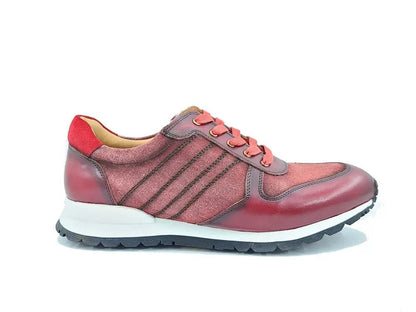 Fashion Sneaker Calfskin Leather And Canvas Inlay Design Sneakers by Carrucci Shoes – Don't Panic Shoes