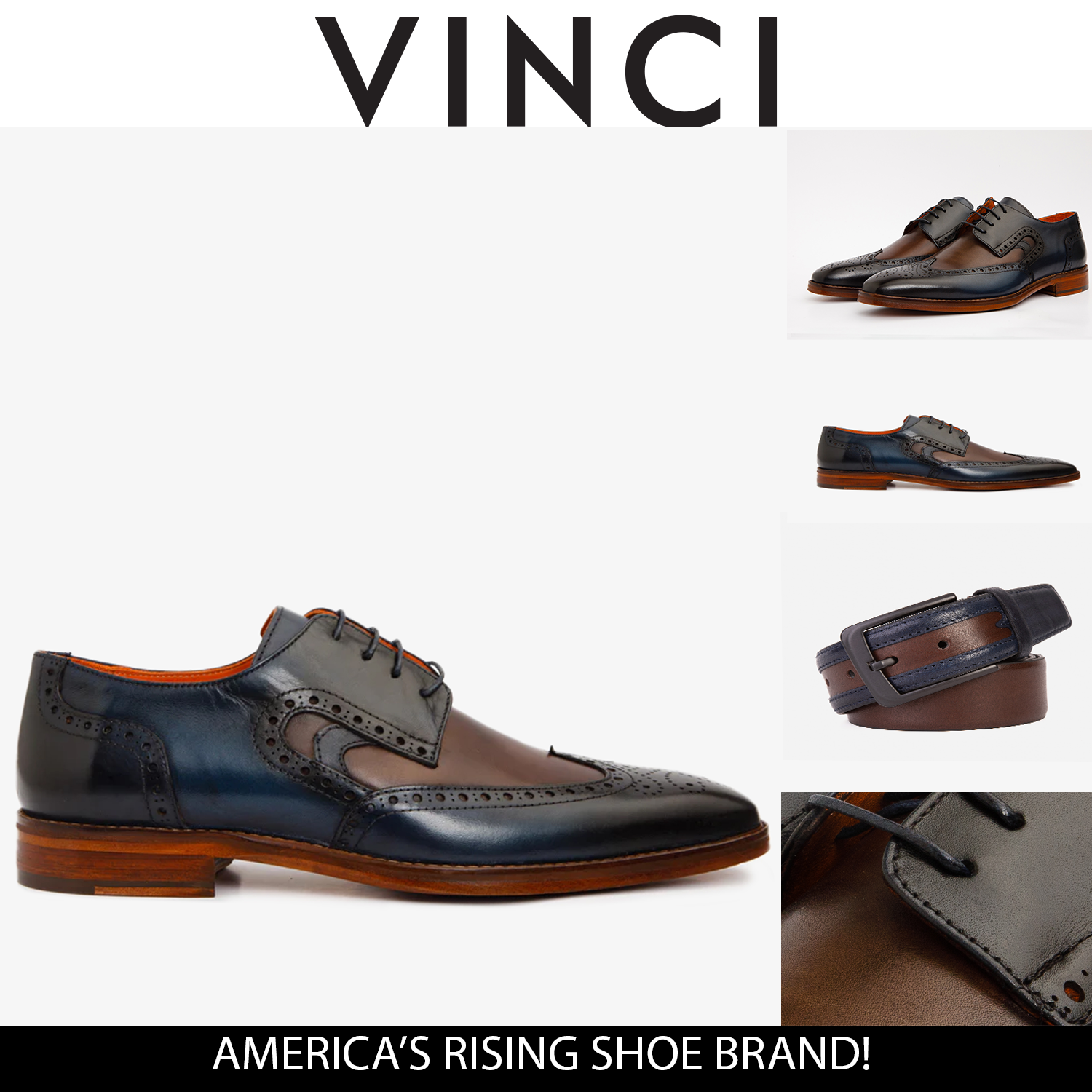 The Neiva Navy/Brown Wingtip Semi Brogue Derby Men  Shoe