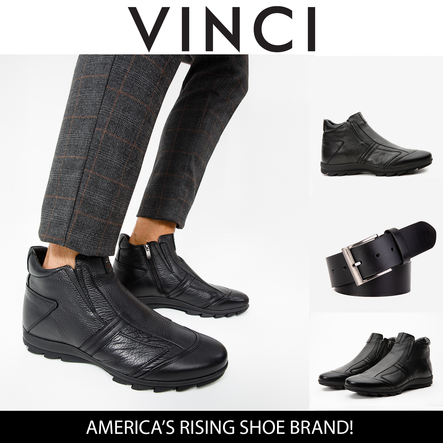 The Montreal Black Leather Casual Zip-Up Ankle Men Boot