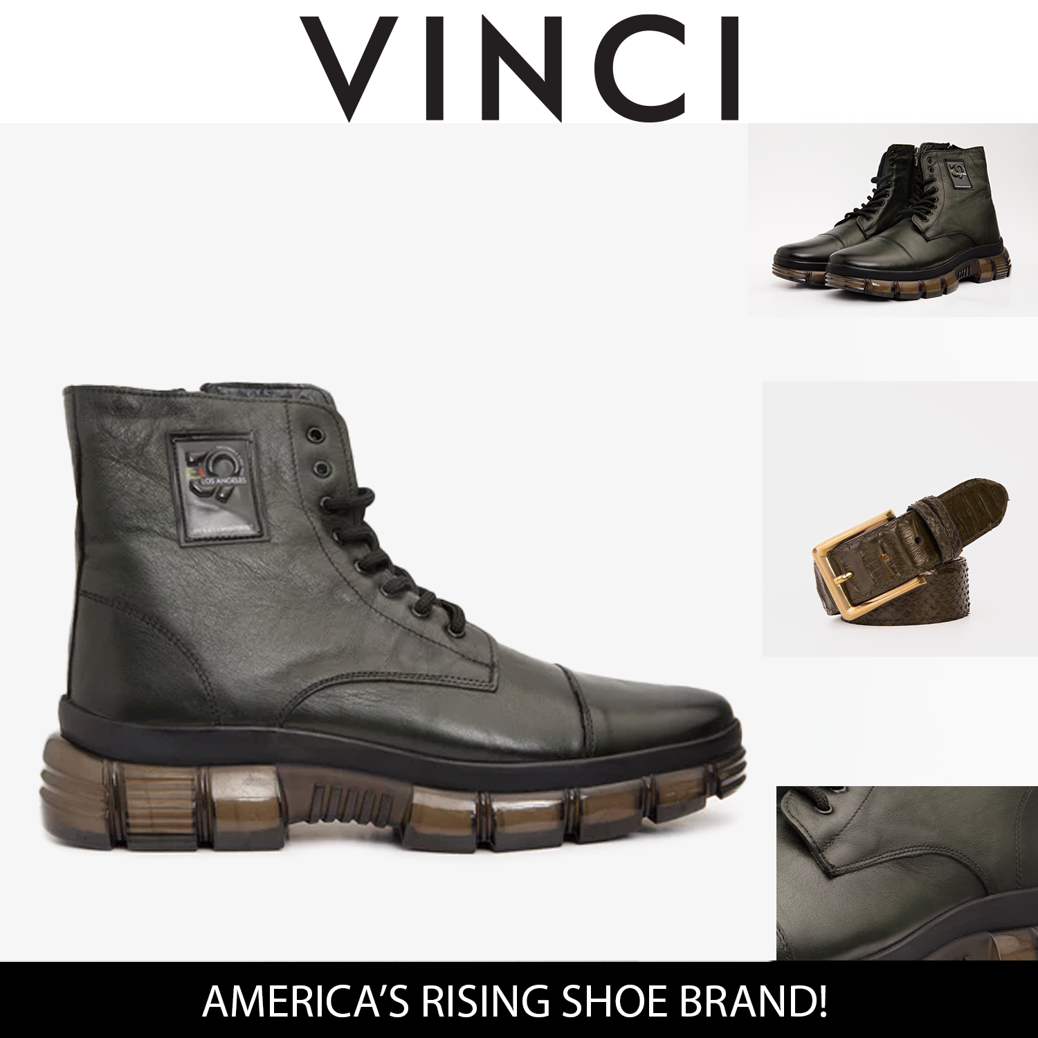 The Ottova Green Leather Lace-Up Sneaker Men Boot with a Zipper