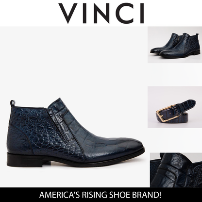 The Randor Navy Blue Crocodile Leather Side-Zip Dress Ankle Men Boot