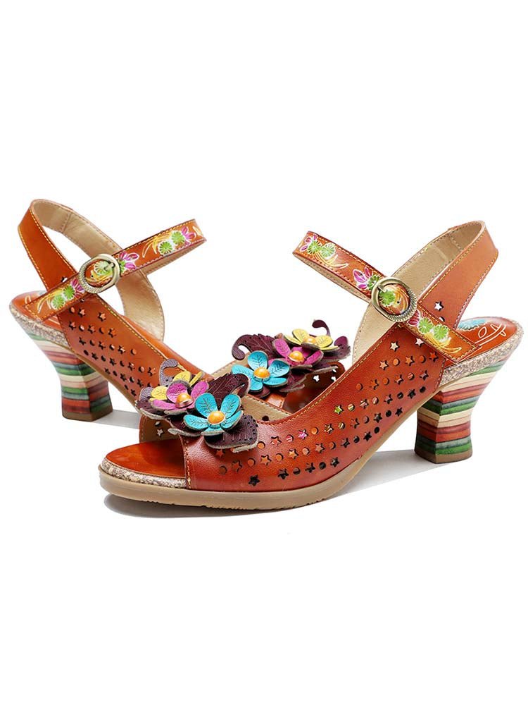 Fish Mouth Three Flowers Hollow Sandals Pumps by Colorstepshoes – Don't Panic Shoes