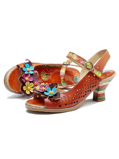 Fish Mouth Three Flowers Hollow Sandals Pumps by Colorstepshoes – Don't Panic Shoes
