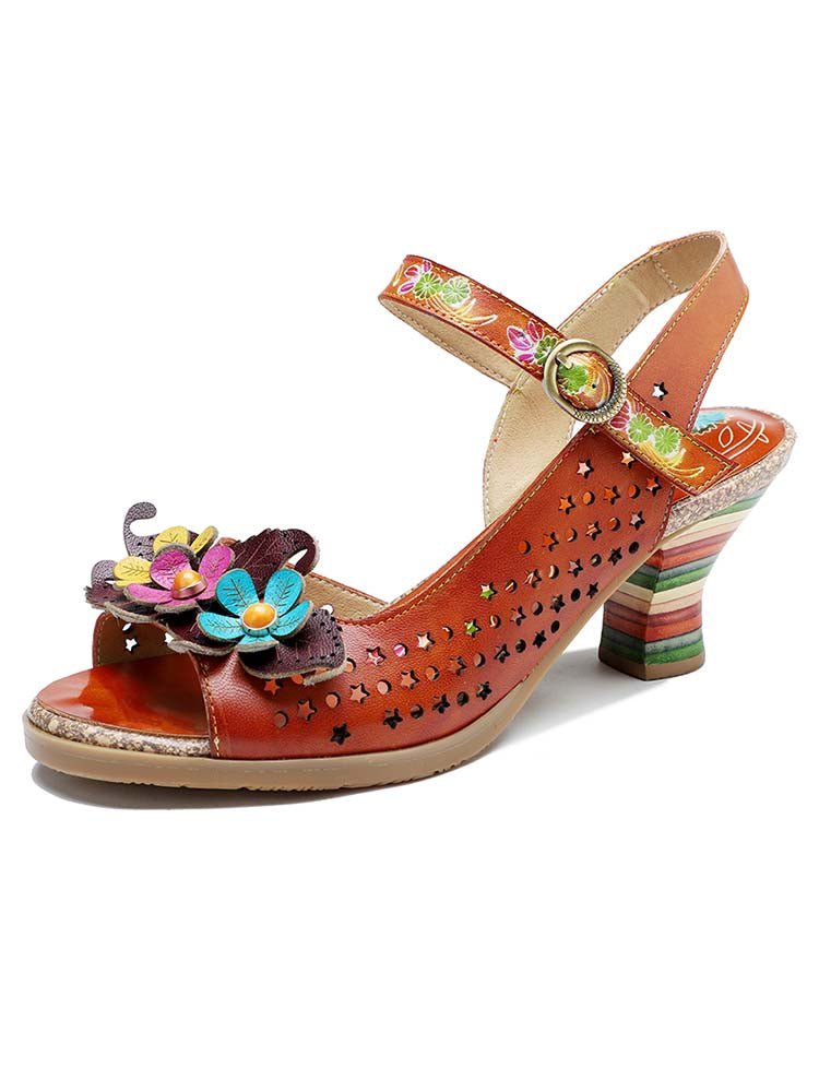 Fish Mouth Three Flowers Hollow Sandals Pumps by Colorstepshoes – Don't Panic Shoes