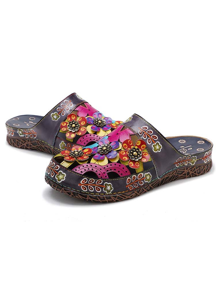 Flowers Handmade Colorful Slippers Sandals by Colorstepshoes – Don't Panic Shoes