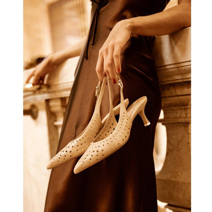 Flynn Kitten Heel Women’S Leather Slingback Almond Toe Pump Heels by Beautiisoles – Don't Panic Shoes