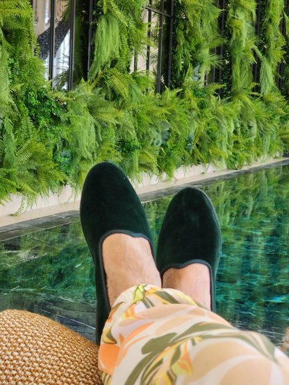 Friulane Velvet Flats Dark Green Traditional Indoor Shoes Slip On by Mar Soreli – Don't Panic Shoes