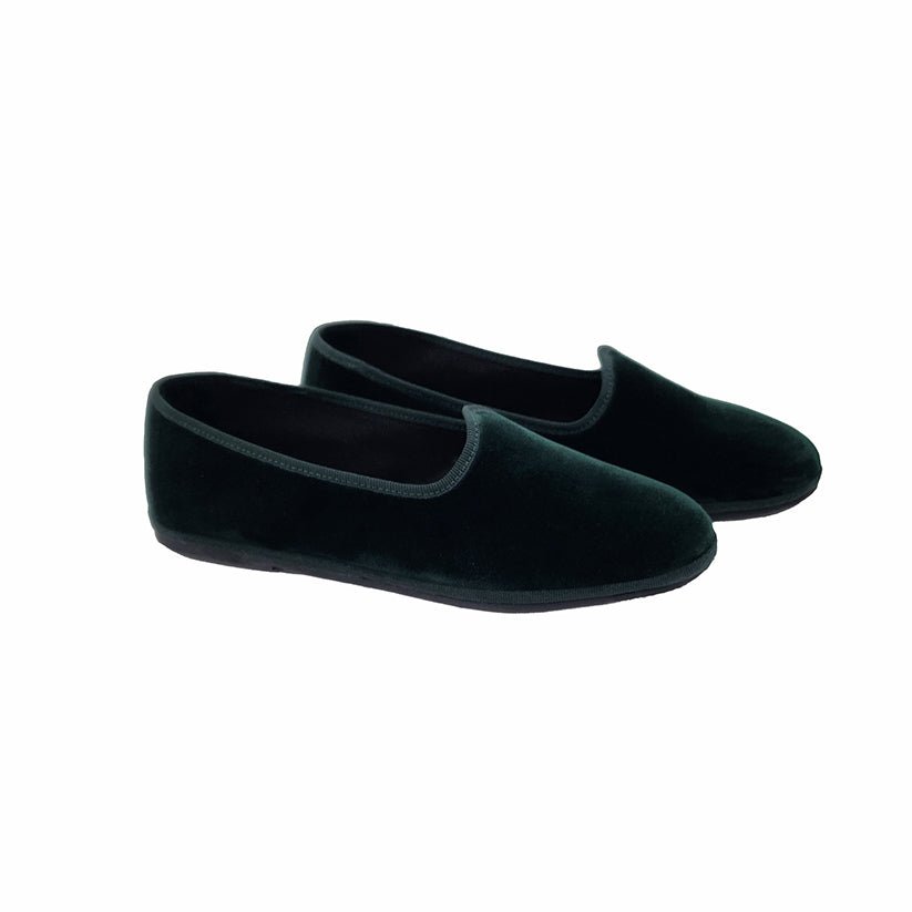 Friulane Velvet Flats Dark Green Traditional Indoor Shoes Slip On by Mar Soreli – Don't Panic Shoes