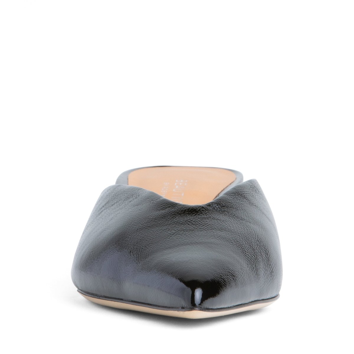 Gal Micro Heel Mule Women’S Black Crinkled Patent Leather Heels by Beautiisoles – Don't Panic Shoes