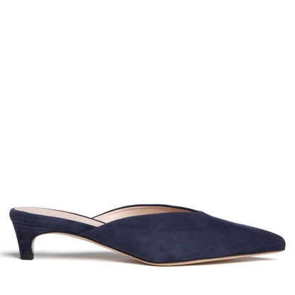 Gal Micro Heel Mule Women’S Navy Suede Memory Foam Heels by Beautiisoles – Don't Panic Shoes
