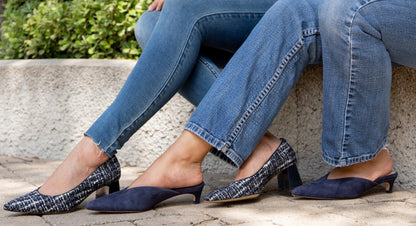 Gal Micro Heel Mule Women’S Navy Suede Memory Foam Heels by Beautiisoles – Don't Panic Shoes