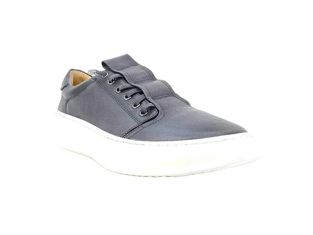 Genuine Ks671 - 11 Calfskin Leather Slip On Sneakers Grey Sneakers by Carrucci Shoes – Don't Panic Shoes
