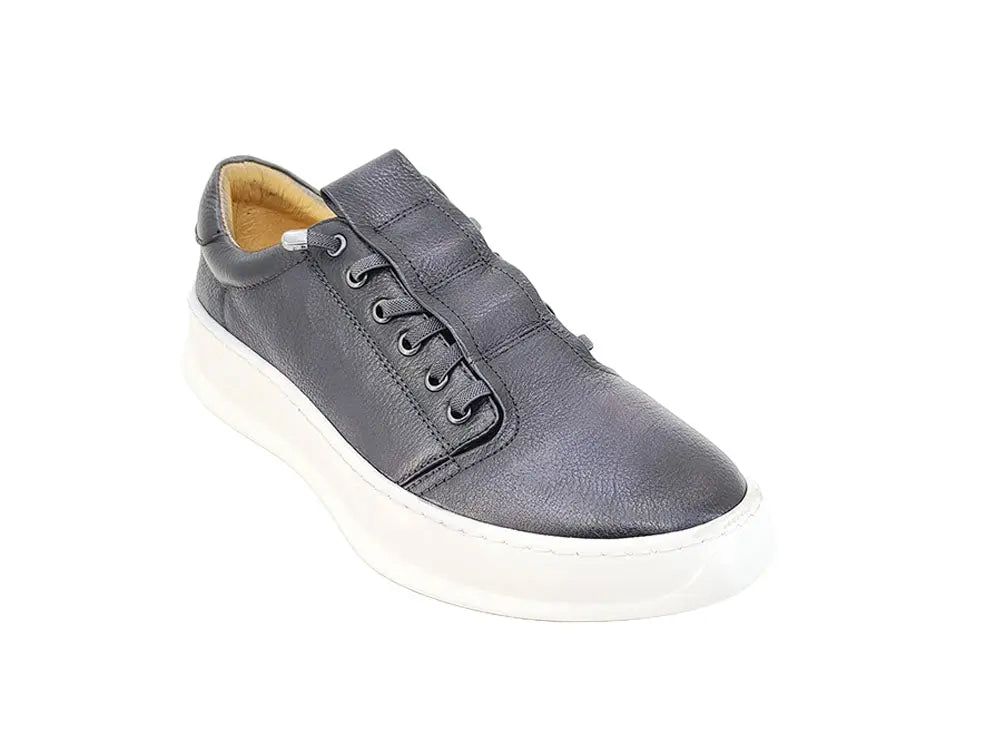 Genuine Ks671 - 11 Calfskin Leather Slip On Sneakers Grey Sneakers by Carrucci Shoes – Don't Panic Shoes